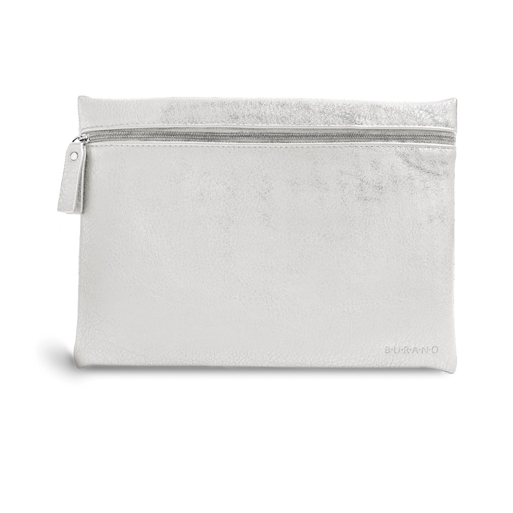 Burano Cosmetic Bag Vegan Leather Flat Zipper Pouch White